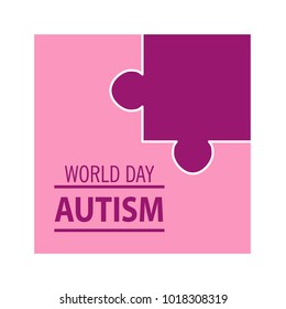 World Autism Awareness Day. Card or poster template with symbol of autism. Emblem made from puzzle pieces and autism colors. Vector flat illustration on white background