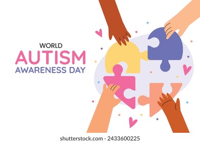 World Autism Awareness Day Celebration. World Autism Day background. April 2. Cartoon Vector illustration design Template for Poster, Banner, Flyer, Card, Post, Cover, Campaign. Colorful puzzle.