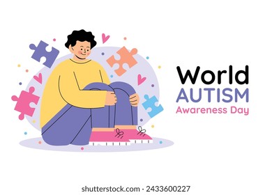 World Autism Awareness Day Celebration. World Autism Day background. April 2. Cartoon Vector illustration design Template for Poster, Banner, Flyer, Card, Post, Cover, Campaign. Colorful puzzle.