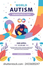 World Autism Awareness Day Celebration. World Autism Day background. April 2. Cartoon Vector illustration design Template for Poster, Banner, Flyer, Card, Post, Cover, Campaign. Colorful puzzle.