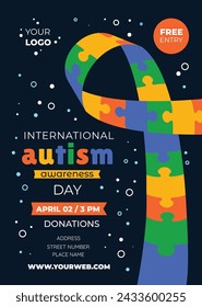 World Autism Awareness Day Celebration. World Autism Day background. April 2. Cartoon Vector illustration design Template for Poster, Banner, Flyer, Card, Post, Cover, Campaign. Colorful puzzle.