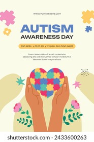 World Autism Awareness Day Celebration. World Autism Day background. April 2. Cartoon Vector illustration design Template for Poster, Banner, Flyer, Card, Post, Cover, Campaign. Colorful puzzle.