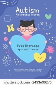 World Autism Awareness Day Celebration. World Autism Day background. April 2. Cartoon Vector illustration design Template for Poster, Banner, Flyer, Card, Post, Cover, Campaign. Colorful puzzle.