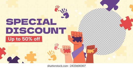 World Autism Awareness Day Celebration. World Autism Day background. April 2. Cartoon Vector illustration design Template for Poster, Banner, Flyer, Card, Post, Cover, Campaign. Colorful puzzle.