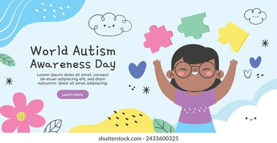 World Autism Awareness Day Celebration. World Autism Day background. April 2. Cartoon Vector illustration design Template for Poster, Banner, Flyer, Card, Post, Cover, Campaign. Colorful puzzle.