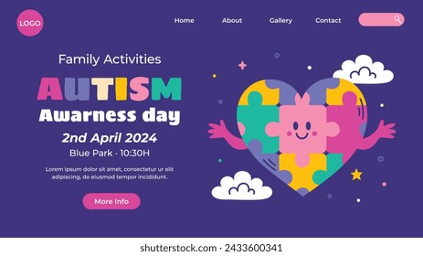 World Autism Awareness Day Celebration. World Autism Day background. April 2. Cartoon Vector illustration design Template for Poster, Banner, Flyer, Card, Post, Cover, Campaign. Colorful puzzle.