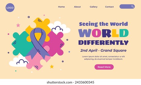 World Autism Awareness Day Celebration. World Autism Day background. April 2. Cartoon Vector illustration design Template for Poster, Banner, Flyer, Card, Post, Cover, Campaign. Colorful puzzle.