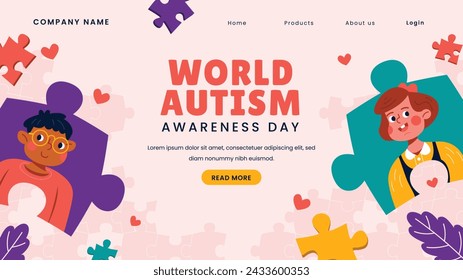 Celebración del Día Mundial de Concientización sobre el Autismo. Día Mundial del Autismo. 2 de abril. Plantilla de diseño de ilustración vectorial de dibujos animados para póster, banner, volante, tarjeta, post, cubierta, campaña. Rompecabezas colorido.