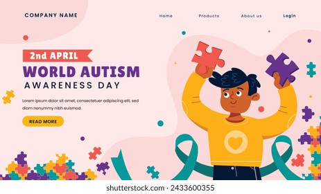 Celebración del Día Mundial de Concientización sobre el Autismo. Día Mundial del Autismo. 2 de abril. Plantilla de diseño de ilustración vectorial de dibujos animados para póster, banner, volante, tarjeta, post, cubierta, campaña. Rompecabezas colorido.