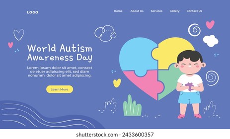 Celebración del Día Mundial de Concientización sobre el Autismo. Día Mundial del Autismo. 2 de abril. Plantilla de diseño de ilustración vectorial de dibujos animados para póster, banner, volante, tarjeta, post, cubierta, campaña. Rompecabezas colorido.