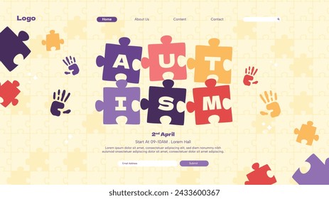 Celebración del Día Mundial de Concientización sobre el Autismo. Día Mundial del Autismo. 2 de abril. Plantilla de diseño de ilustración vectorial de dibujos animados para póster, banner, volante, tarjeta, post, cubierta, campaña. Rompecabezas colorido.