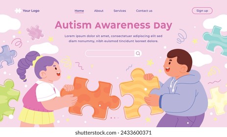 World Autism Awareness Day Celebration. World Autism Day background. April 2. Cartoon Vector illustration design Template for Poster, Banner, Flyer, Card, Post, Cover, Campaign. Colorful puzzle.