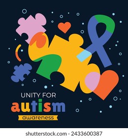 Celebración del Día Mundial de Concientización sobre el Autismo. Día Mundial del Autismo. 2 de abril. Plantilla de diseño de ilustración vectorial de dibujos animados para póster, banner, volante, tarjeta, post, cubierta, campaña. Rompecabezas colorido.