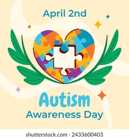 World Autism Awareness Day Celebration. World Autism Day background. April 2. Cartoon Vector illustration design Template for Poster, Banner, Flyer, Card, Post, Cover, Campaign. Colorful puzzle.