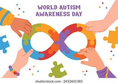 World Autism Awareness Day Celebration. World Autism Day background. April 2. Cartoon Vector illustration design Template for Poster, Banner, Flyer, Card, Post, Cover, Campaign. Colorful puzzle.