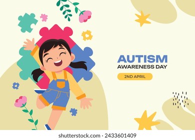 World Autism Awareness Day Celebration. World Autism Day background. April 2. Cartoon Vector illustration design Template for Poster, Banner, Flyer, Card, Post, Cover, Campaign. Colorful puzzle.