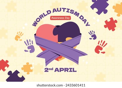 World Autism Awareness Day Celebration. World Autism Day background. April 2. Cartoon Vector illustration design Template for Poster, Banner, Flyer, Card, Post, Cover, Campaign. Colorful puzzle.