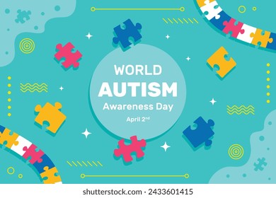 World Autism Awareness Day Celebration. World Autism Day background. April 2. Cartoon Vector illustration design Template for Poster, Banner, Flyer, Card, Post, Cover, Campaign. Colorful puzzle.