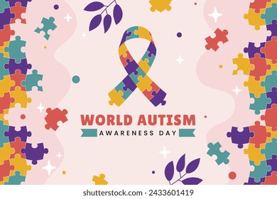 World Autism Awareness Day Celebration. World Autism Day background. April 2. Cartoon Vector illustration design Template for Poster, Banner, Flyer, Card, Post, Cover, Campaign. Colorful puzzle.