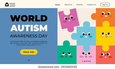 World Autism Awareness Day Celebration. World Autism Day background. April 2. Cartoon Vector illustration design Template for Poster, Banner, Flyer, Card, Post, Cover, Campaign. Colorful puzzle.