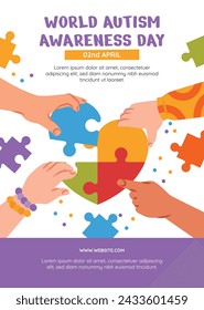 World Autism Awareness Day Celebration. World Autism Day background. April 2. Cartoon Vector illustration design Template for Poster, Banner, Flyer, Card, Post, Cover, Campaign. Colorful puzzle.