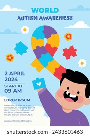World Autism Awareness Day Celebration. World Autism Day background. April 2. Cartoon Vector illustration design Template for Poster, Banner, Flyer, Card, Post, Cover, Campaign. Colorful puzzle.