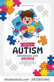 World Autism Awareness Day Celebration. World Autism Day background. April 2. Cartoon Vector illustration design Template for Poster, Banner, Flyer, Card, Post, Cover, Campaign. Colorful puzzle.