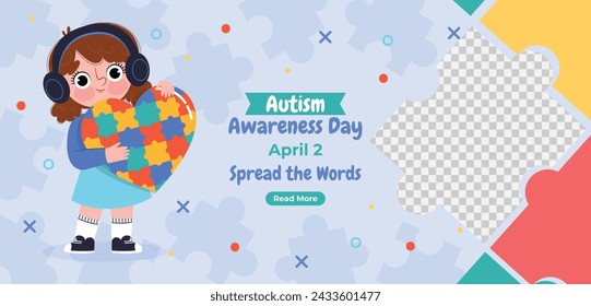 World Autism Awareness Day Celebration. World Autism Day background. April 2. Cartoon Vector illustration design Template for Poster, Banner, Flyer, Card, Post, Cover, Campaign. Colorful puzzle.