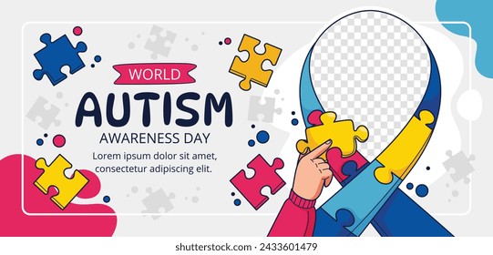 World Autism Awareness Day Celebration. World Autism Day background. April 2. Cartoon Vector illustration design Template for Poster, Banner, Flyer, Card, Post, Cover, Campaign. Colorful puzzle.