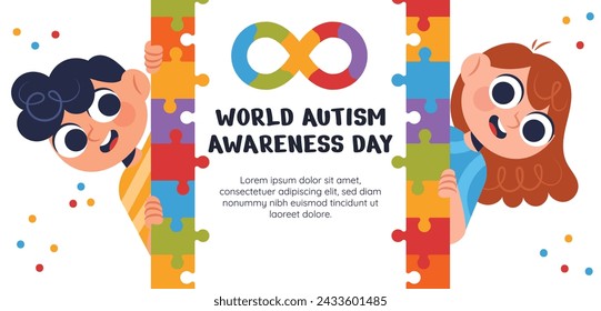 World Autism Awareness Day Celebration. World Autism Day background. April 2. Cartoon Vector illustration design Template for Poster, Banner, Flyer, Card, Post, Cover, Campaign. Colorful puzzle.