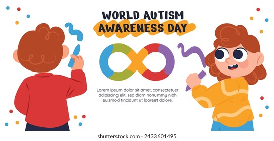 World Autism Awareness Day Celebration. World Autism Day background. April 2. Cartoon Vector illustration design Template for Poster, Banner, Flyer, Card, Post, Cover, Campaign. Colorful puzzle.