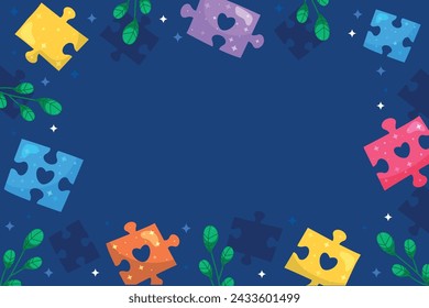 World Autism Awareness Day Celebration. World Autism Day background. April 2. Cartoon Vector illustration design Template for Poster, Banner, Flyer, Card, Post, Cover, Campaign. Colorful puzzle.