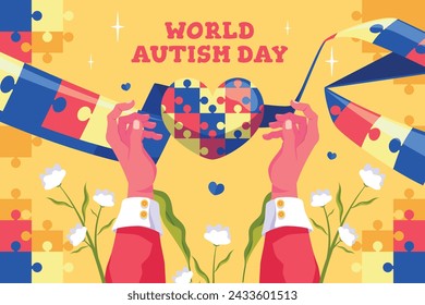 World Autism Awareness Day Celebration. World Autism Day background. April 2. Cartoon Vector illustration design Template for Poster, Banner, Flyer, Card, Post, Cover, Campaign. Colorful puzzle.