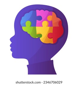 Día mundial de concientización sobre autismo cabeza infantil con piezas de rompecabezas. cerebro de jigsaw. Solidaridad internacional, Día del Asperger. Atención de salud, enfermedad mental. Organización benéfica, centro médico o de bienestar.