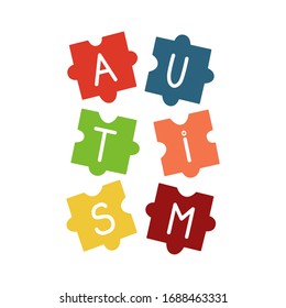 World Autism Awareness Day. Colored puzzles with letters. April 2 Simple vector illustration.
