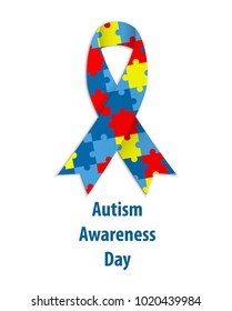 World Autism Awareness Day. Colorful Puzzle Ribbon