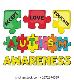 World Autism Awareness Day. Colorful Puzzle Sign. Symbol Of Autism. Vector Illustration.can Be Used For T-shirt Design,banners, Backgrounds, Symbol, Badge, Icon, Sticker.