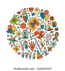 World autism awareness day. Colorful puzzle design. Symbol of autism. Sketch for your design