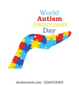 World Autism Awareness Day with colorful puzzle hend.Flat design vector illustration.