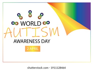 Vector de concepto del Día Mundial de la Conciencia del Autismo con símbolos de infinito arco iris. Conciencia y aceptación de la neurodiversidad. 