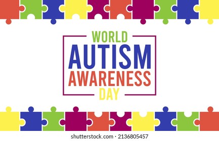 World autism awareness day design background. April 02. Flat design vector illustration. Poster or banner. Puzzle icon.