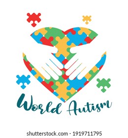 world autism awareness day hands with heart puzzles vector illustration