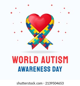 world autism awareness day illustration, with patterned puzzle pieces ribbon