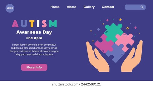 World Autism Awareness Day. landing page template for world autism awareness day Vector graphics