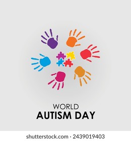 World Autism awareness day as a mental health concept. puzzle or jigsaw pattern on  autistic child's hands supported by nursing family caregiver