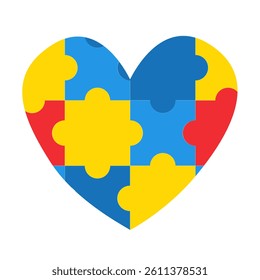 World Autism Awareness day, mental health care concept - heart-shape puzzle. Vector illustration isolated on white background