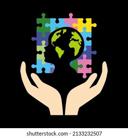 World autism awareness day on April 2 background with puzzle pieces. Can be used for banners, backgrounds, sticker, icon, badge, posters, brochures, print and awareness campaign for autism