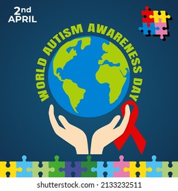 World autism awareness day on April 2 background with puzzle pieces. Can be used for banners, backgrounds, sticker, icon, badge, posters, brochures, print and awareness campaign for autism