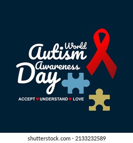 World autism awareness day on April 2 background with puzzle pieces. Can be used for banners, backgrounds, sticker, icon, badge, posters, brochures, print and awareness campaign for autism