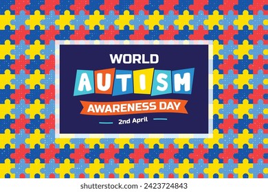 World autism awareness day pattern background with colorful puzzles